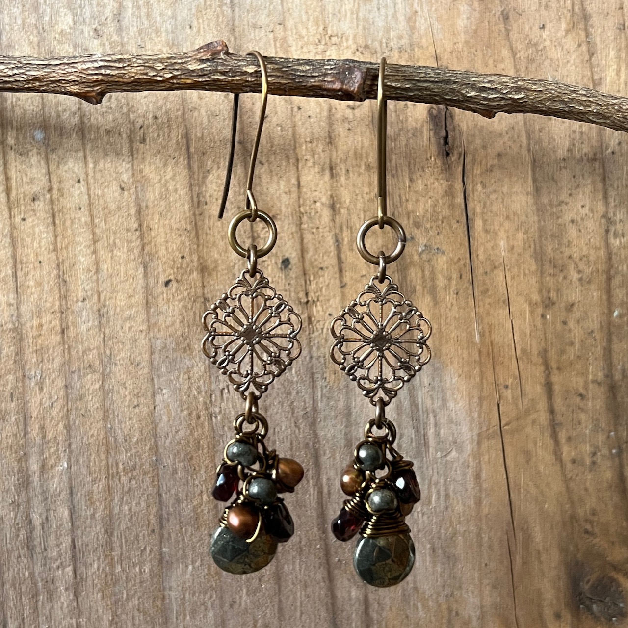 Pyrite + Garnet Earrings